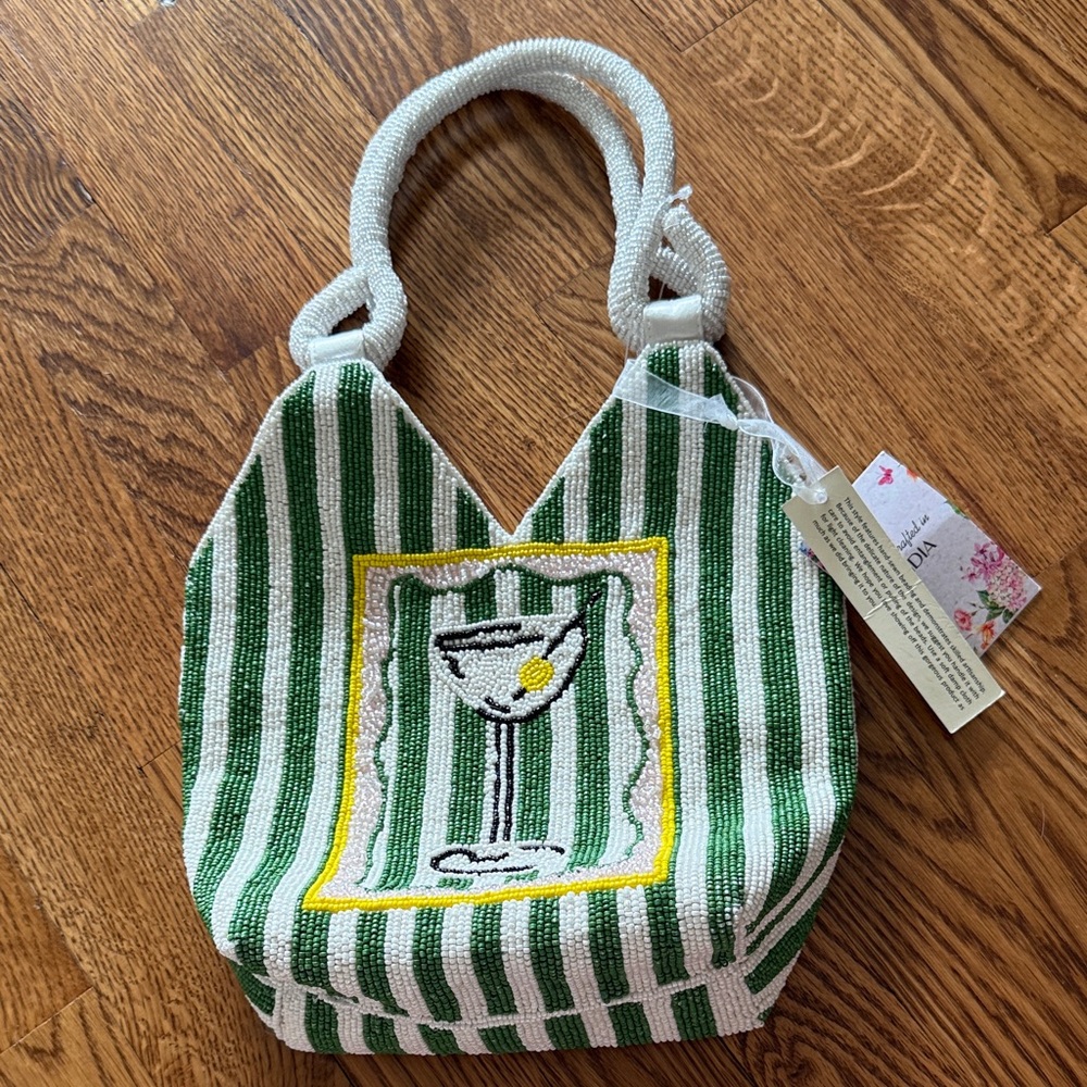 Martini Beaded Green and White Striped handbag